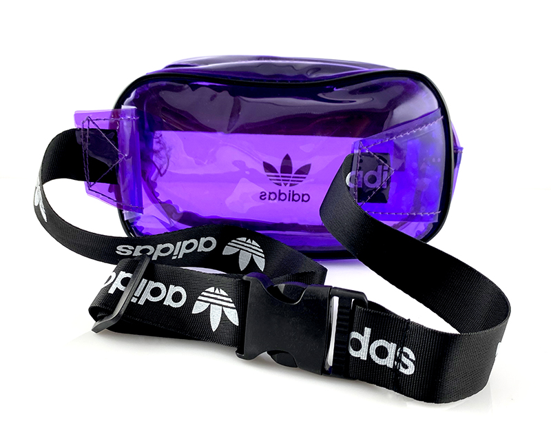 Фиолетовая поясная прозрачная сумка бананка Adidas.